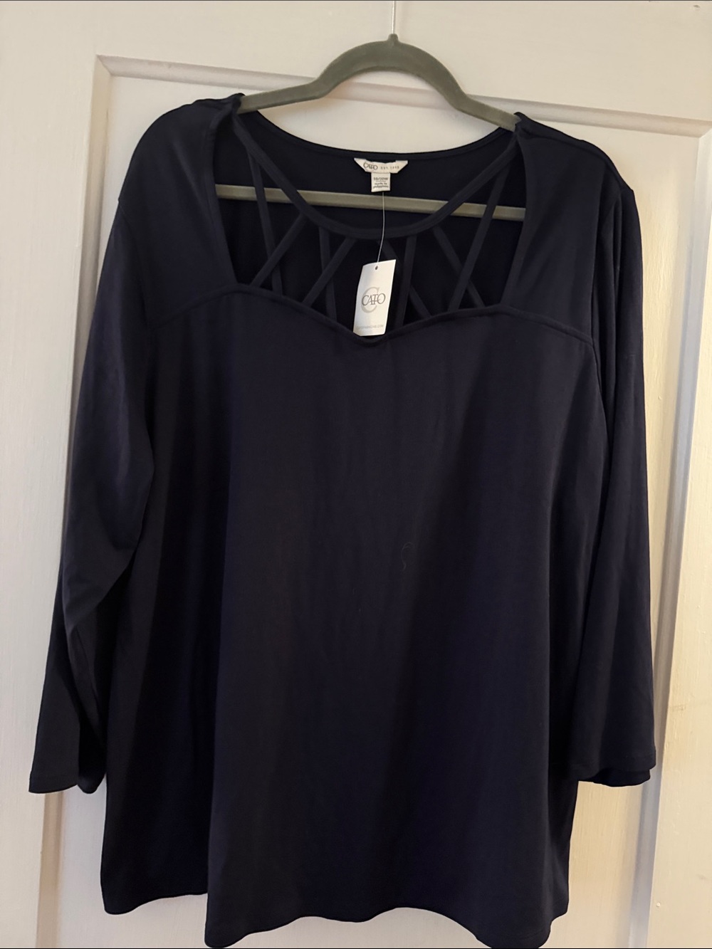 Cato Navy Blue Crisscross Neck Women's Top